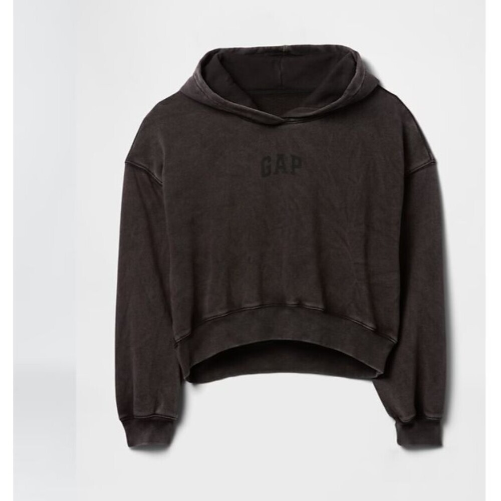 GAP Womens Crop Logo Hoodie Faded Black XSmall